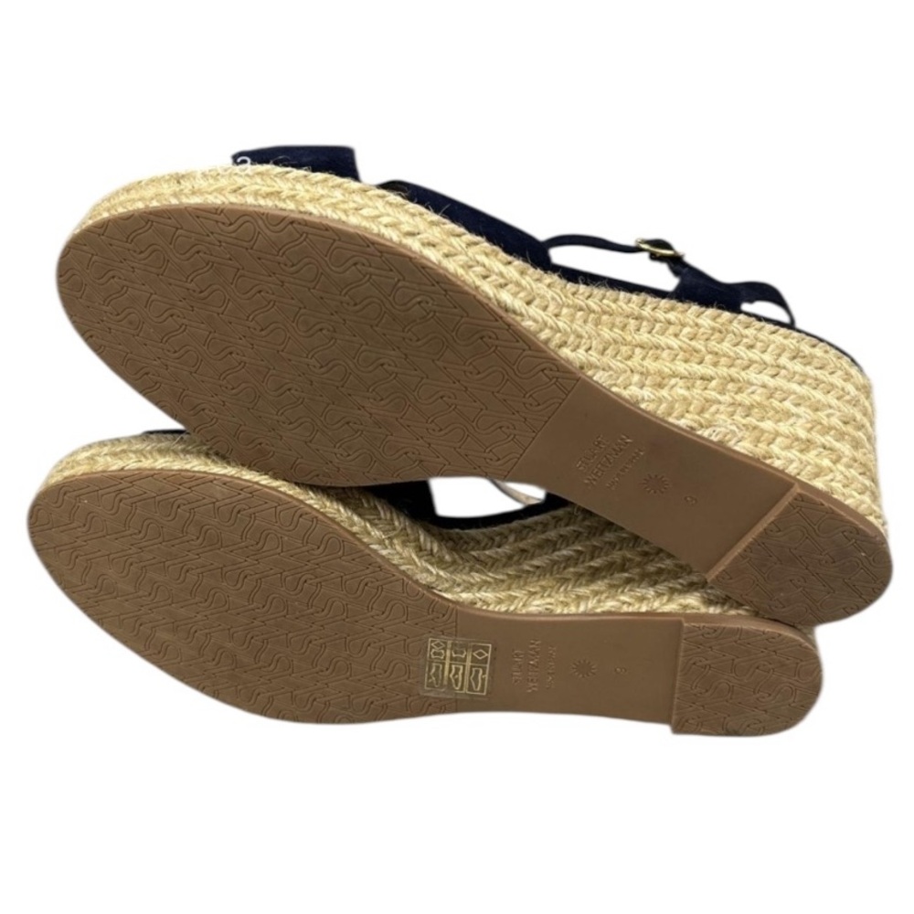 Stuart Weitzman Navy Suede Rosemarie Wedge Sandals - Picture 4 of 4